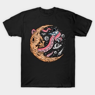 Astronaut Battling a Dead Crescent Moon with Tentacles T-Shirt